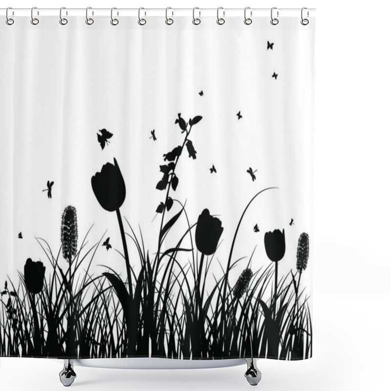 Personality  Vector Grass Silhouettes Background. All Objects Are Separated. Shower Curtains