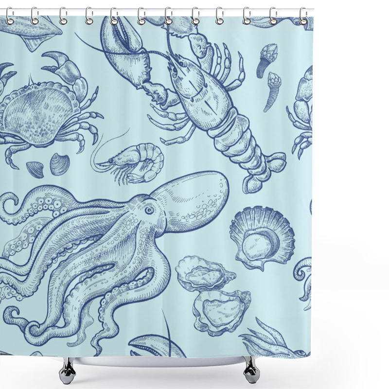 Personality  Seamless Pattern With Marine Animals. Shower Curtains