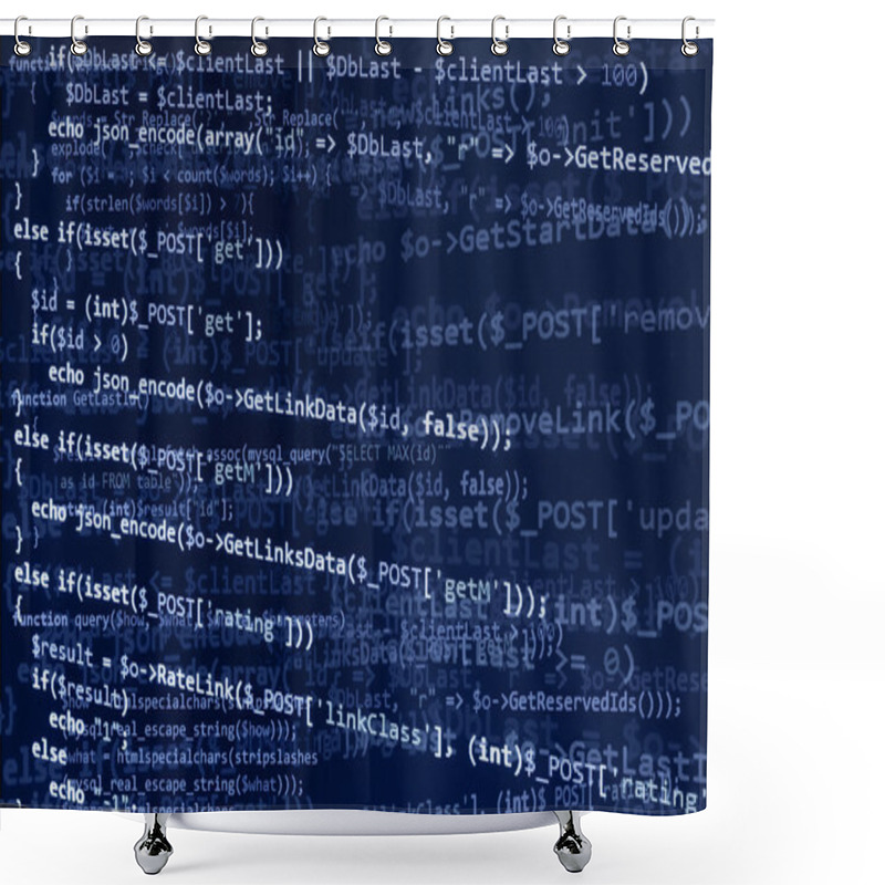 Personality  Programming Code On Blue Screen, Blue Text Shower Curtains