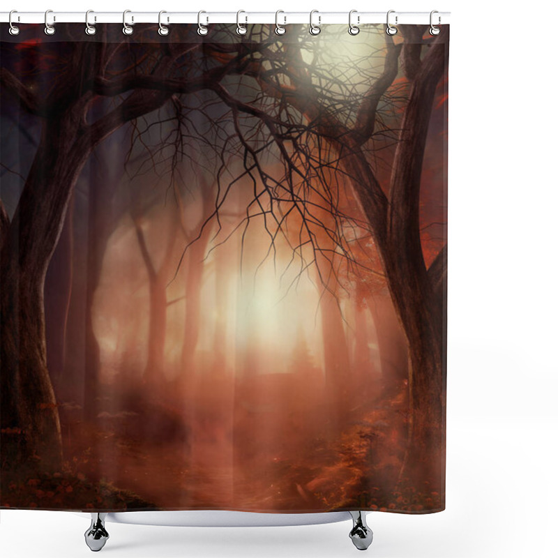 Personality  Beautiful Enchanting Foot Path Through A Fairy Tale Misty Autumn Woodland, 3d Render. Shower Curtains