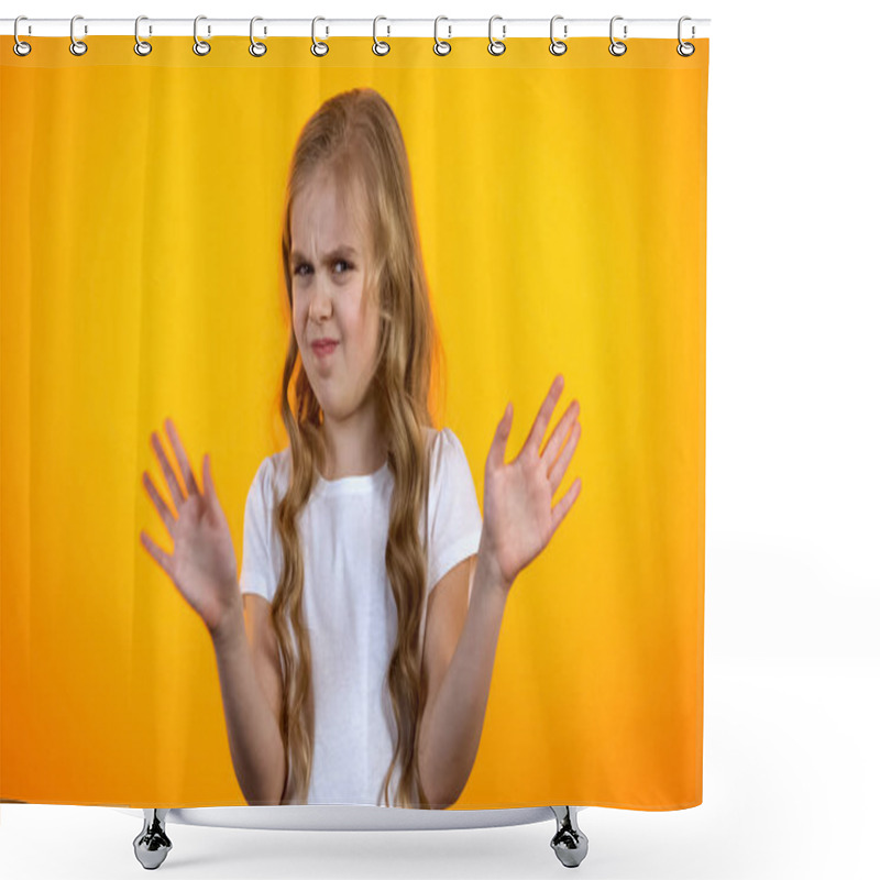 Personality  Dissatisfied Schoolgirl Waving Hands, Not Recommending Poor Quality Education Shower Curtains