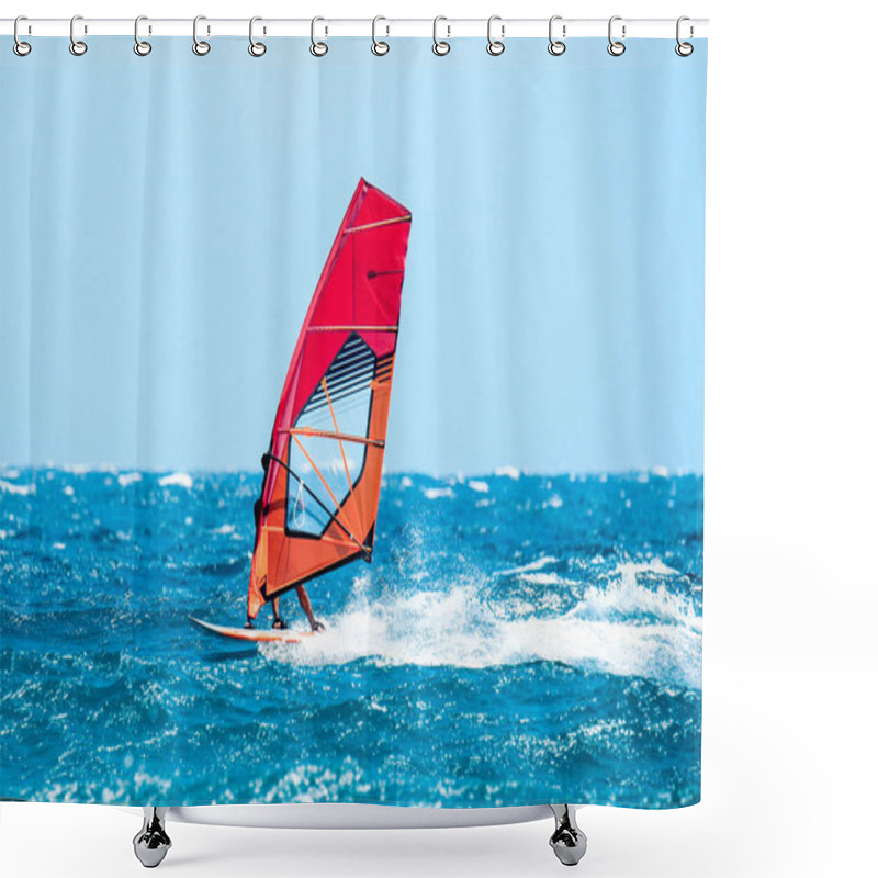 Personality  Windsurfer Have A Fun Riding The Waves During A Sunny Summer Day Shower Curtains