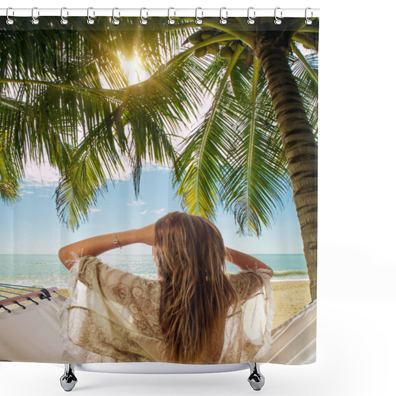 Personality  Young Beautiful Woman Relaxing In The Hammock Shower Curtains