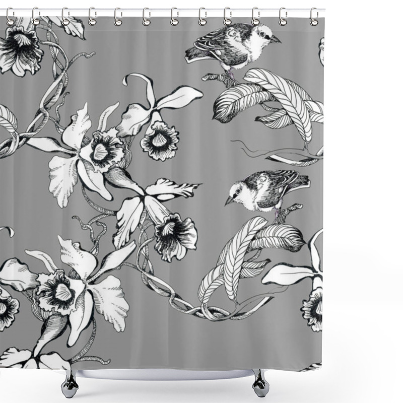 Personality  Birds On Twig Seamless Pattern Shower Curtains