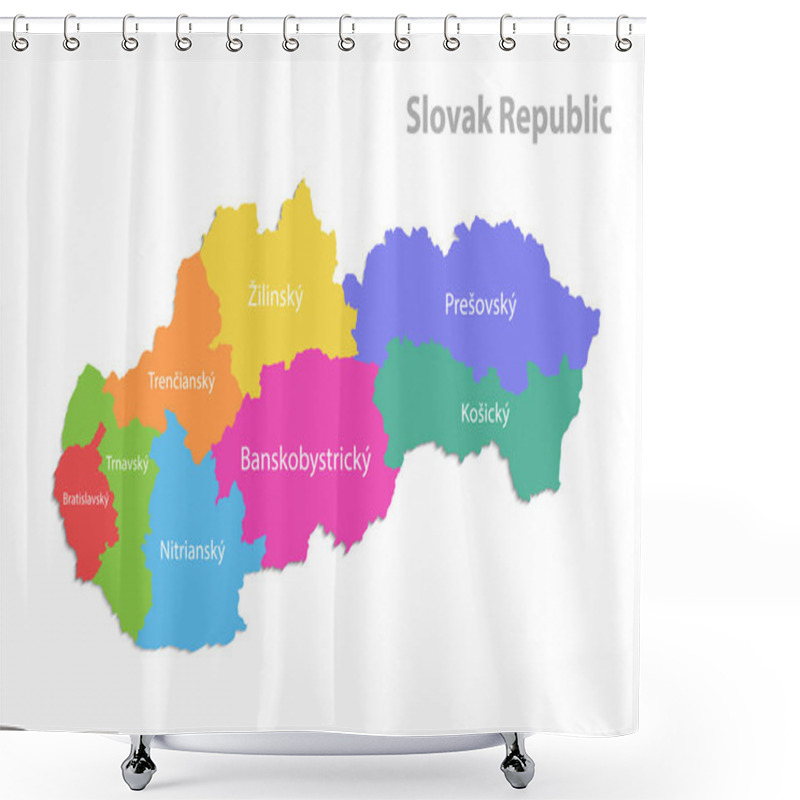 Personality  Slovak Republic Map, Administrative Division, Separate Individual Regions With Slovakia Names, Color Map Isolated On White Background Vector Shower Curtains