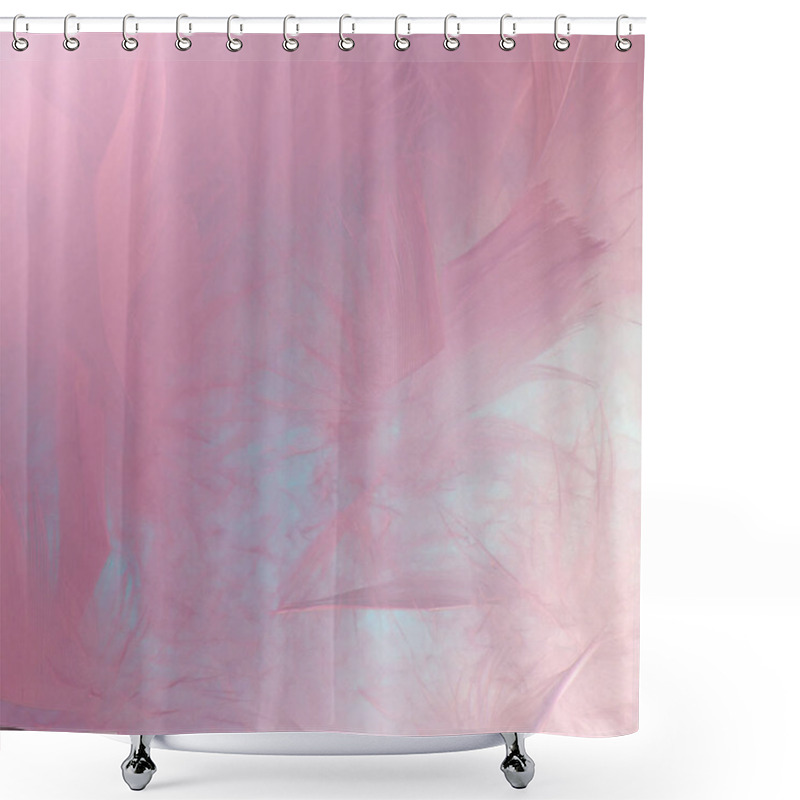 Personality  Abstract Beautyful Pink And Blue Tone Feathers Background. Fluffy Feather Fashion Design Vintage Bohemian Style Pastel Texture. Wedding, Anniversary, Valentine's Day Concept. Soft Focuse. Shower Curtains