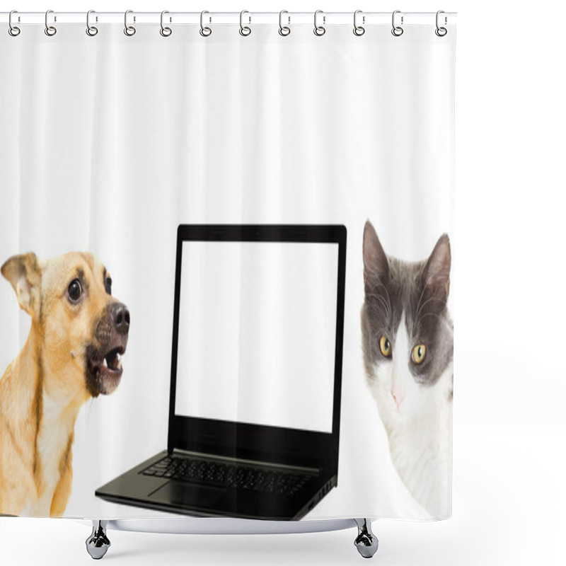 Personality  A Dog, A Cat And A Laptop Shower Curtains