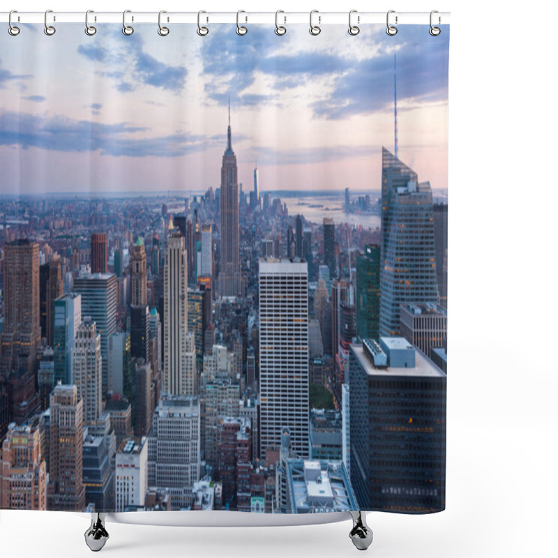 Personality  Aerial Night View Of Manhattan Skyline - New York Shower Curtains