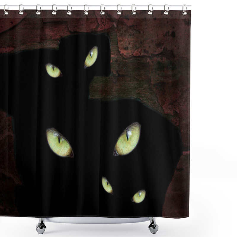 Personality  Large Dark Hole In The Trunk Of A Pine Tree In Which The Yellow Eyes Of Wild Animals Sparkle Concept Of Forest Inhabitants Wallpaper For Halloween Shower Curtains