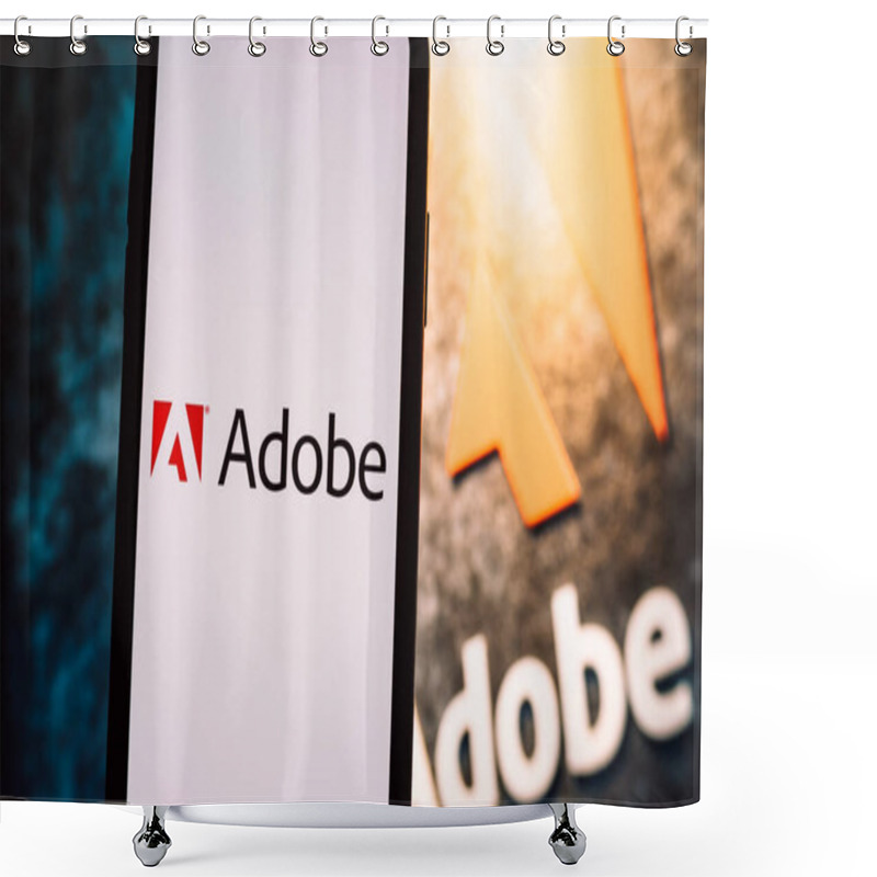 Personality  Adobe Company Logo On Smartphone Screen. Shower Curtains