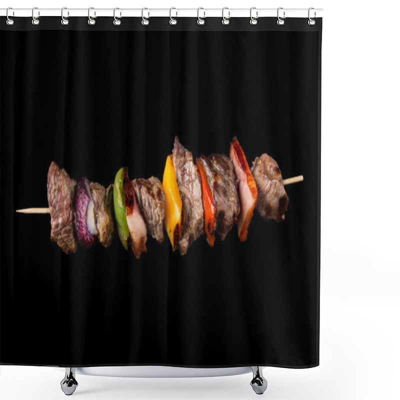 Personality  Tasty Skewer On Black Background Shower Curtains