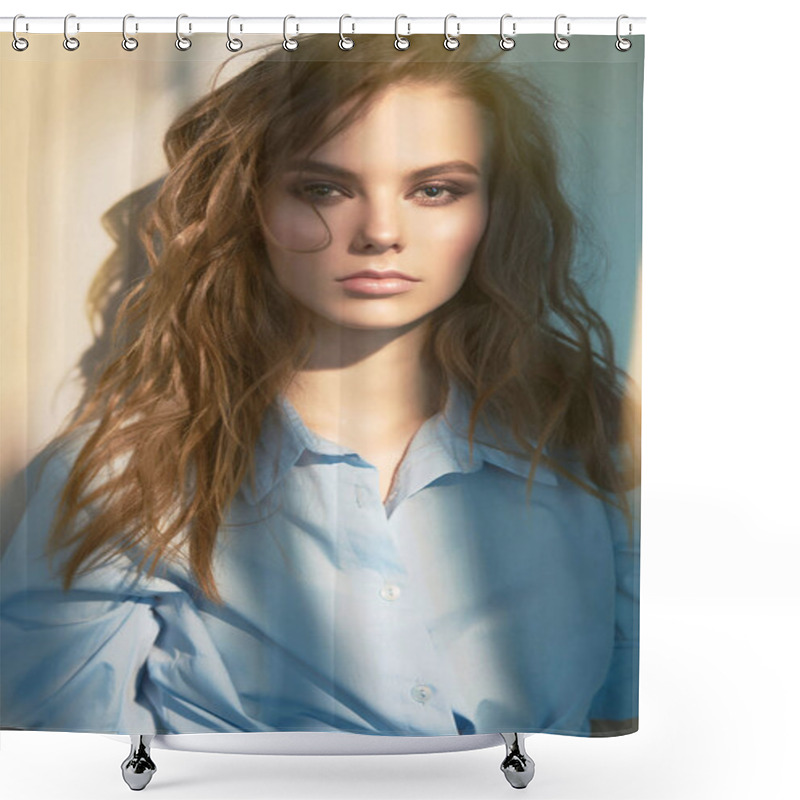 Personality  Lifestyle Portrait Of Young Beautiful Lady Shower Curtains