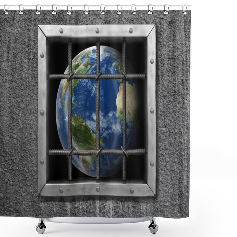 Personality  Image Of Globe Behind Fence  Shower Curtains