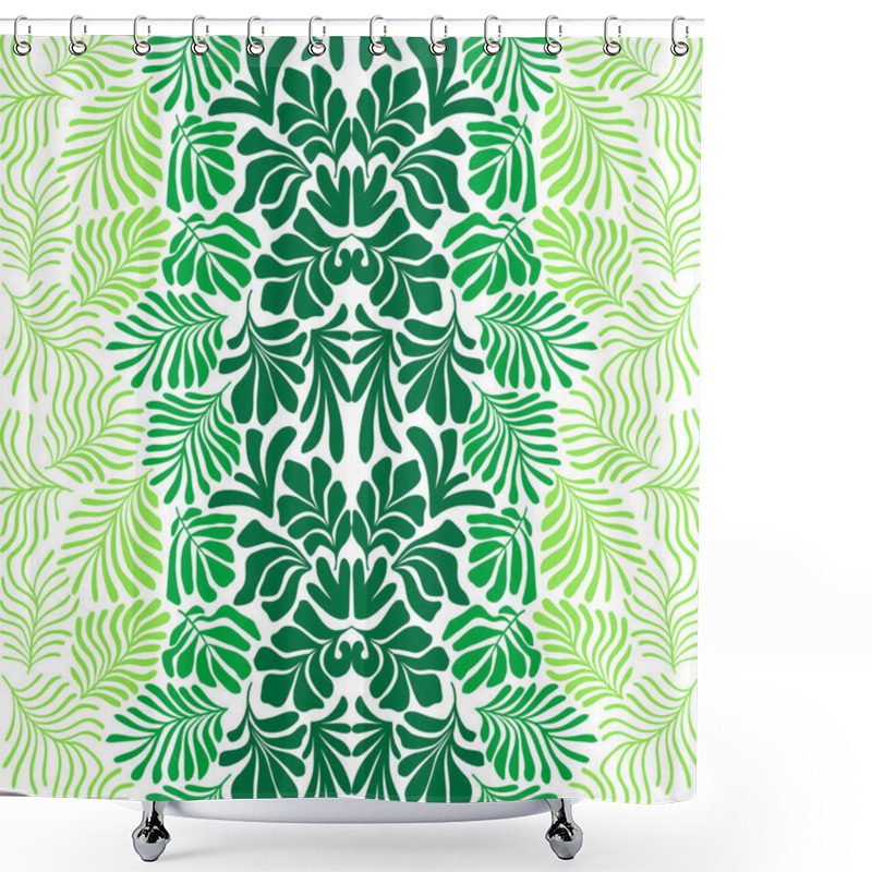 Personality  Modern Abstract Background With Tropical Palm Leaves In Matisse Style. Vector Seamless Pattern With Scandinavian Cut Out Elements. Hand Drawn Contemporary Art Collage. Shower Curtains