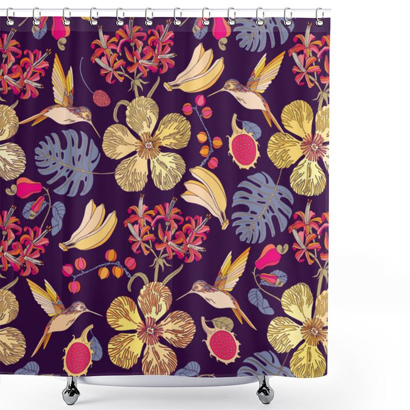 Personality  Seamless Tropical Flowers With Bananas.  Shower Curtains