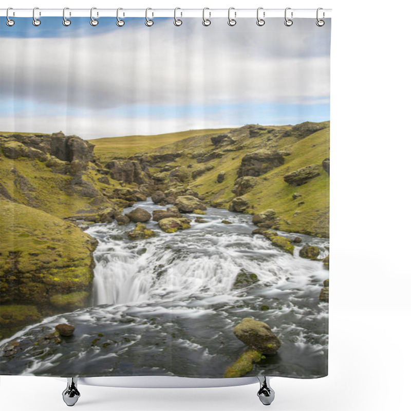 Personality  Scenes From Skogafoss And Upriver Shower Curtains