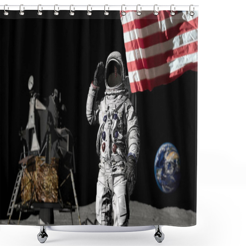 Personality  3D Rendering. Astronaut Saluting The American Flag. CG Animation. Elements Of This Image Furnished By NASA. Shower Curtains