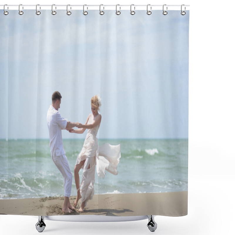 Personality  Happy Wedding Couple On Beach Shower Curtains