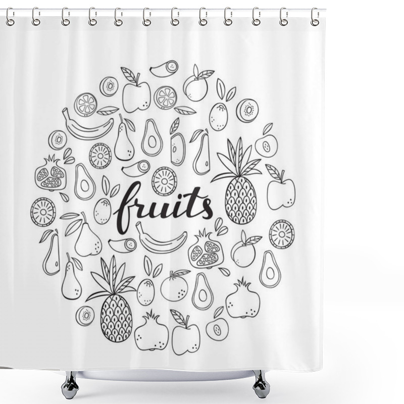 Personality  Collection Of Doodles Fruits Isolated On White Background. Shower Curtains