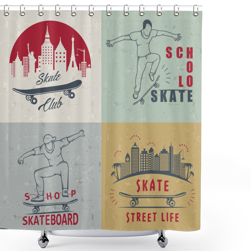 Personality  Set Vector Retro Skateboarding Logo And Badge Shower Curtains