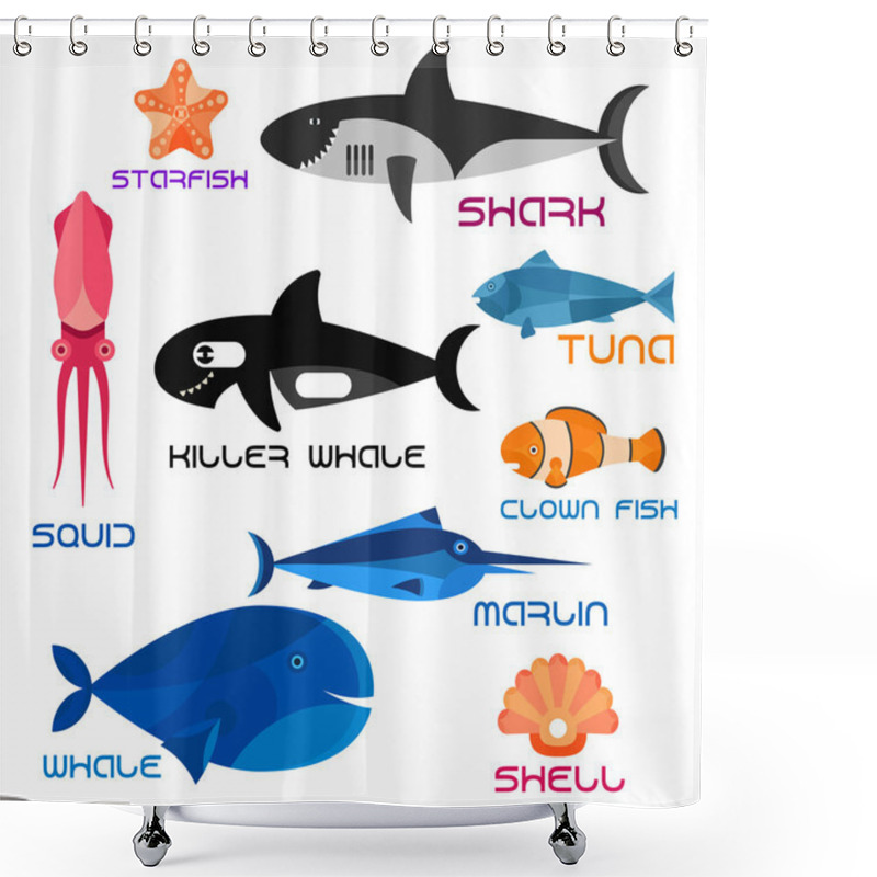 Personality  Cartoon Marine Animals In Flat Style Shower Curtains