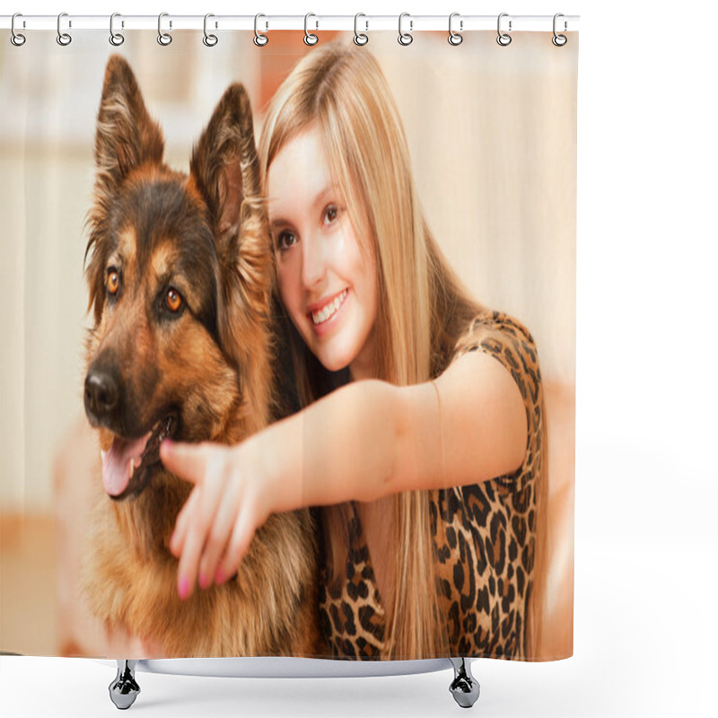 Personality  Beautiful Woman And Its Sheep-dog Shower Curtains