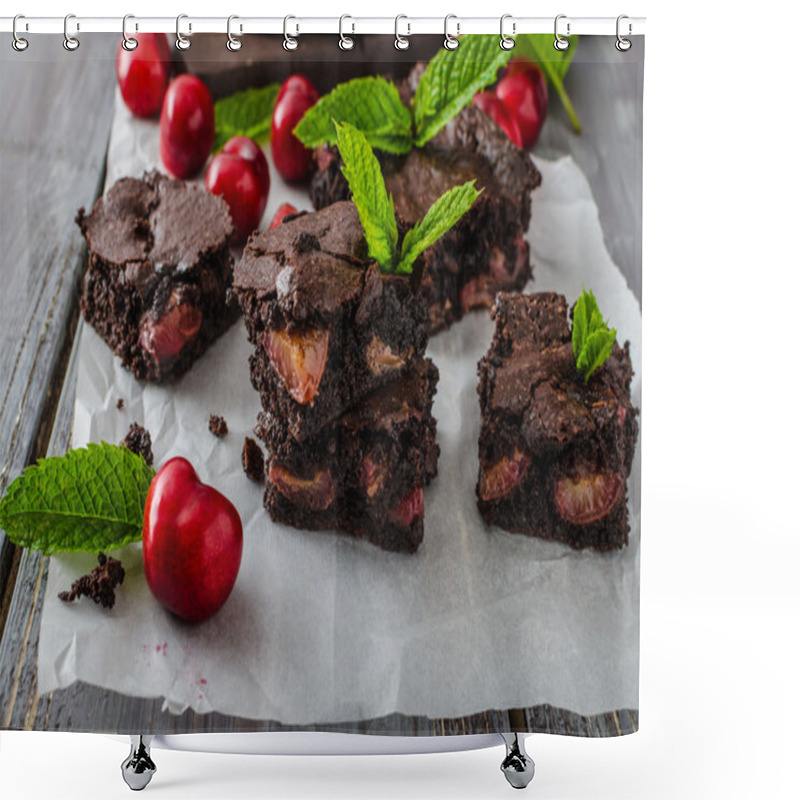 Personality  Chocolate Brownies With Cherries Shower Curtains