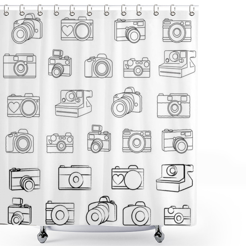 Personality  Hand Drawn Set Of Vector Cameras Shower Curtains