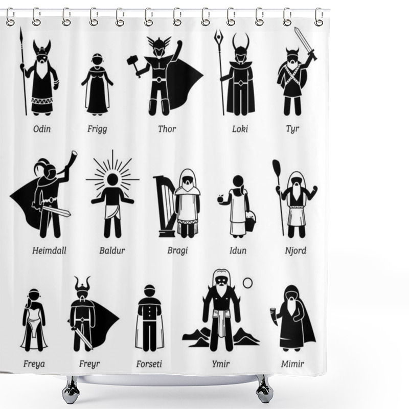 Personality  Ancient Norse Mythology Gods And Goddesses Characters Icon Set Shower Curtains