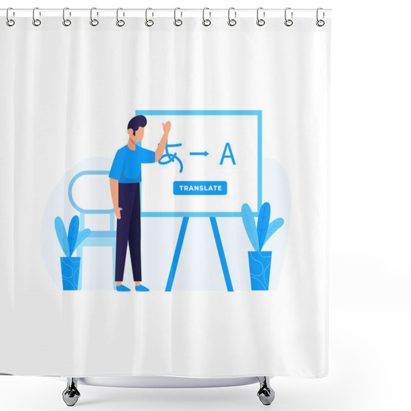 Personality  Translators Translate Articles, Teach And Communicate Using Foreign Languages Vector Illustration, Suitable For Landing Page, Ui, Website, Mobile App, Editorial, Poster, Flyer, Article, And Banner Shower Curtains