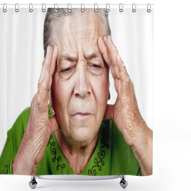 Personality  Old Senior Woman Having Migraine Or Headache Shower Curtains