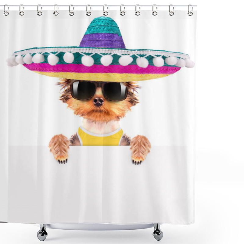 Personality  Dog Wearing A Mexican Hat With Banner Shower Curtains