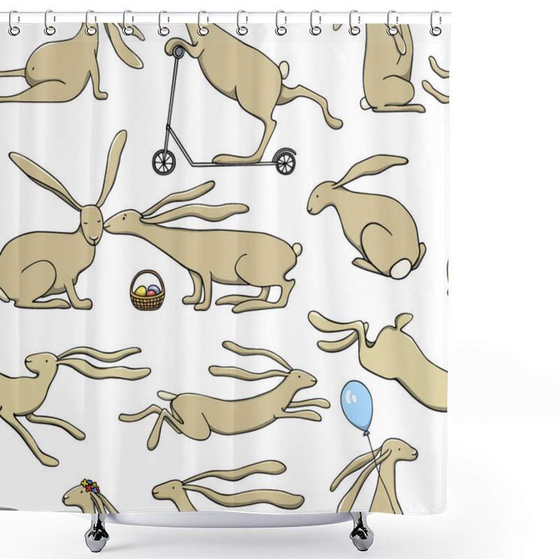 Personality  Hand Drawn Hares Pattern Shower Curtains