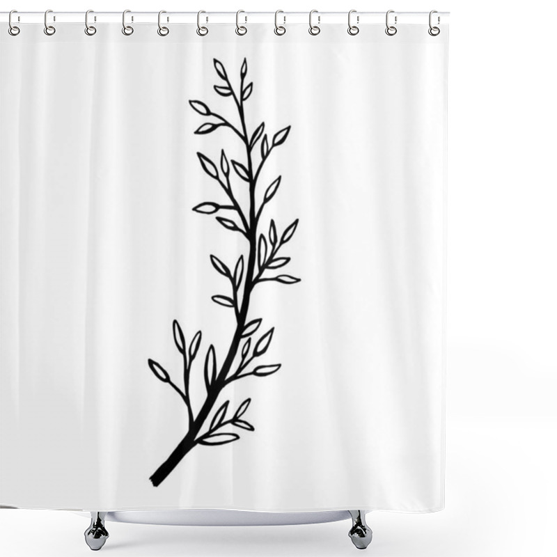 Personality  Hand Drawn Plants And Tree Branches With Leaves. Vector Floral Silhouettes. Graphic Design Elements. Black And White Botanical Illustration. Shower Curtains