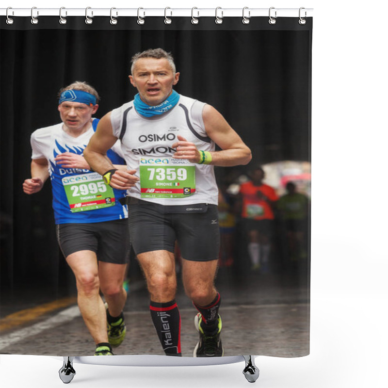 Personality  Two Athletes Running The Marathon, Full Length, Vertical Shower Curtains