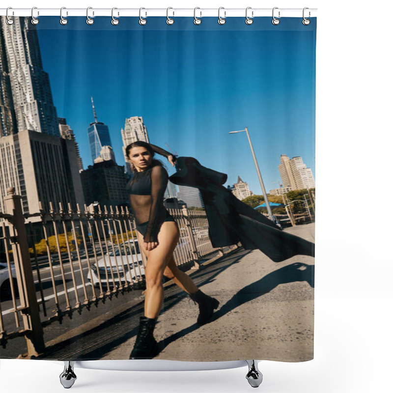 Personality  A Young Woman Dances On The Streets Of New York City, Showcasing Her Grace And Confidence. Shower Curtains