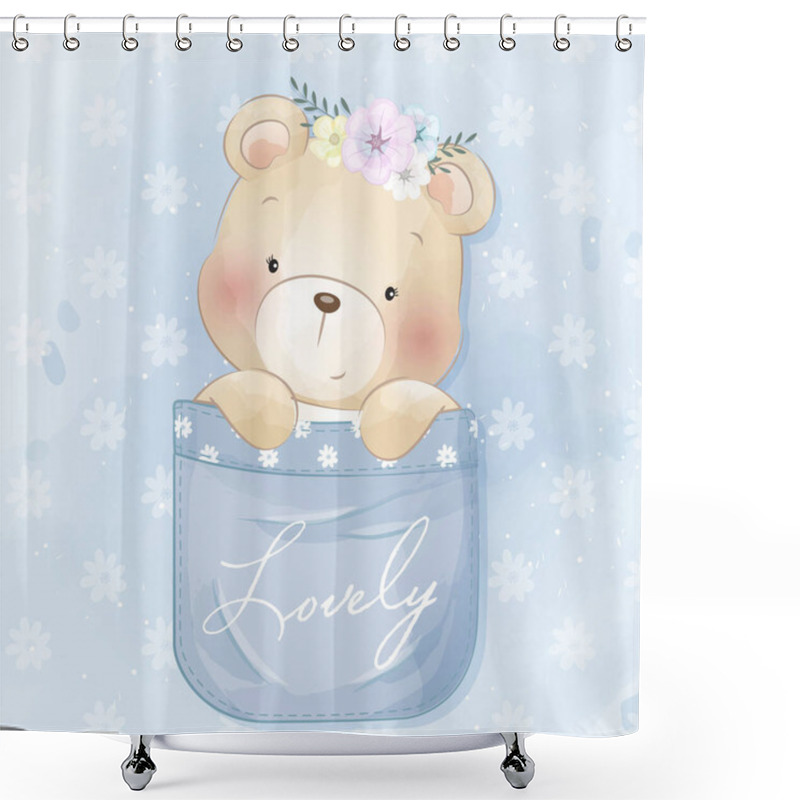 Personality  Cute Bear Sitting Inside The Pocket Illustration Shower Curtains