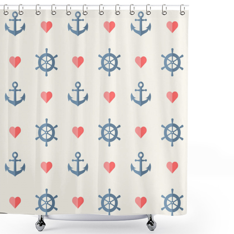 Personality  Seamless Nautical Background With Anchors And Ship Wheels Shower Curtains