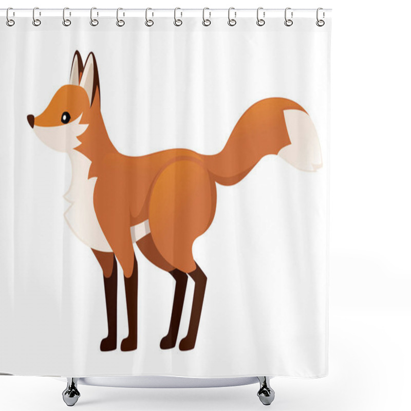 Personality  Cute Red Fox Is Standing On Four Legs. Cartoon Animal Character Design. Forest Animal. Flat Vector Illustration Isolated On White Background Shower Curtains