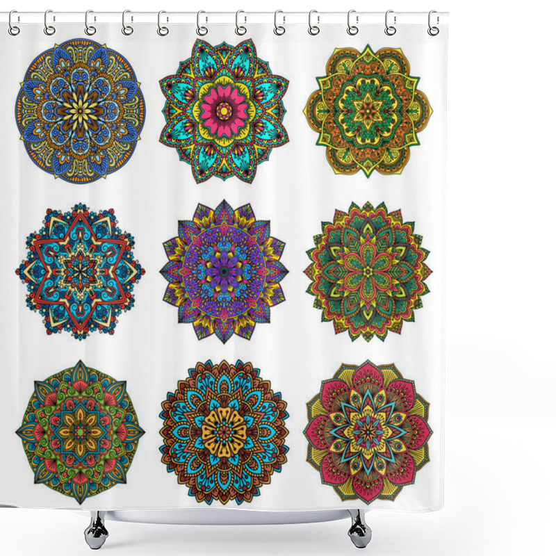 Personality  Mandala Pattern Flower Vector Set. Shower Curtains