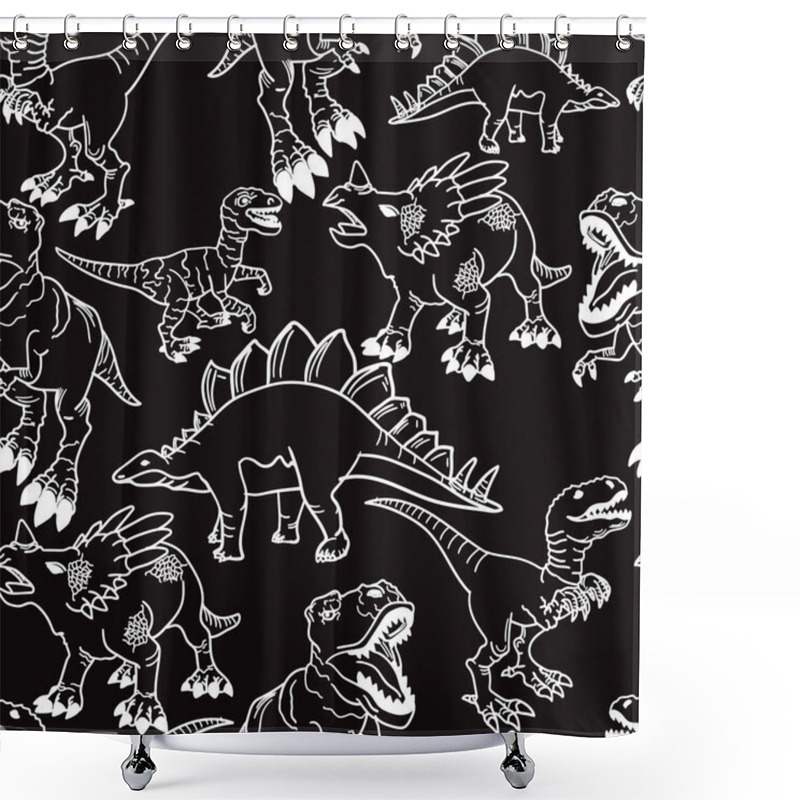 Personality  Seamless Silhouette Dino Pattern, Print For T-shirts, Textiles, Wrapping Paper, Web. Original Design With T-rex, Dinosaurs. Grunge Design For Boys And Girls Shower Curtains