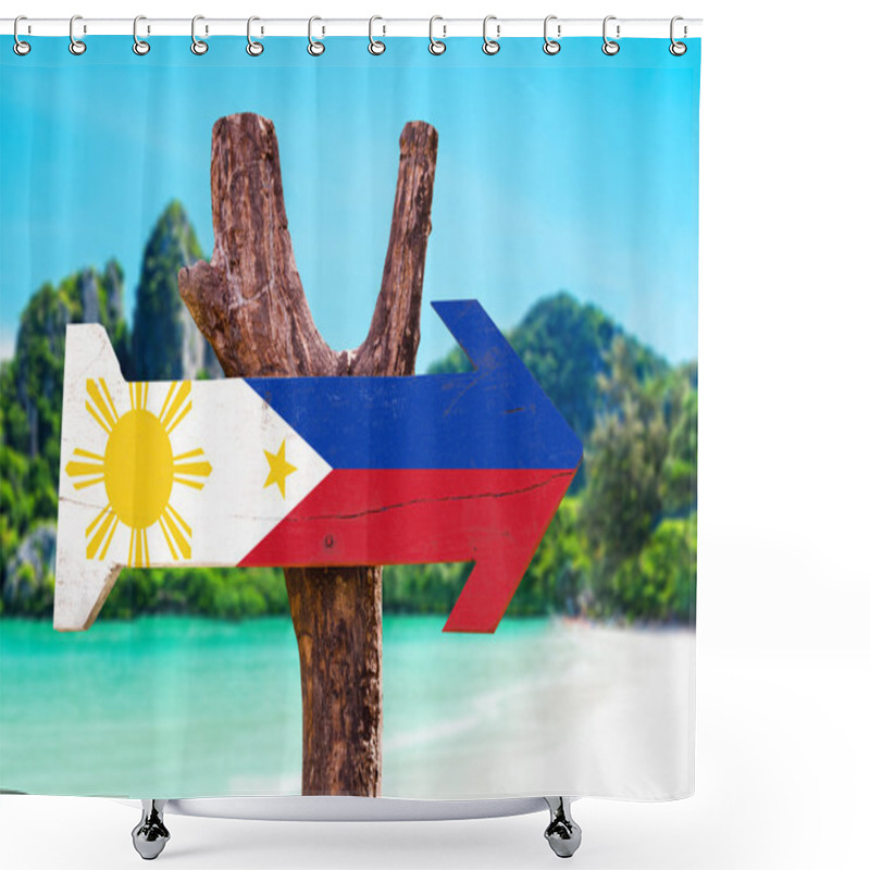 Personality  Philippines Flag Wooden Sign Shower Curtains