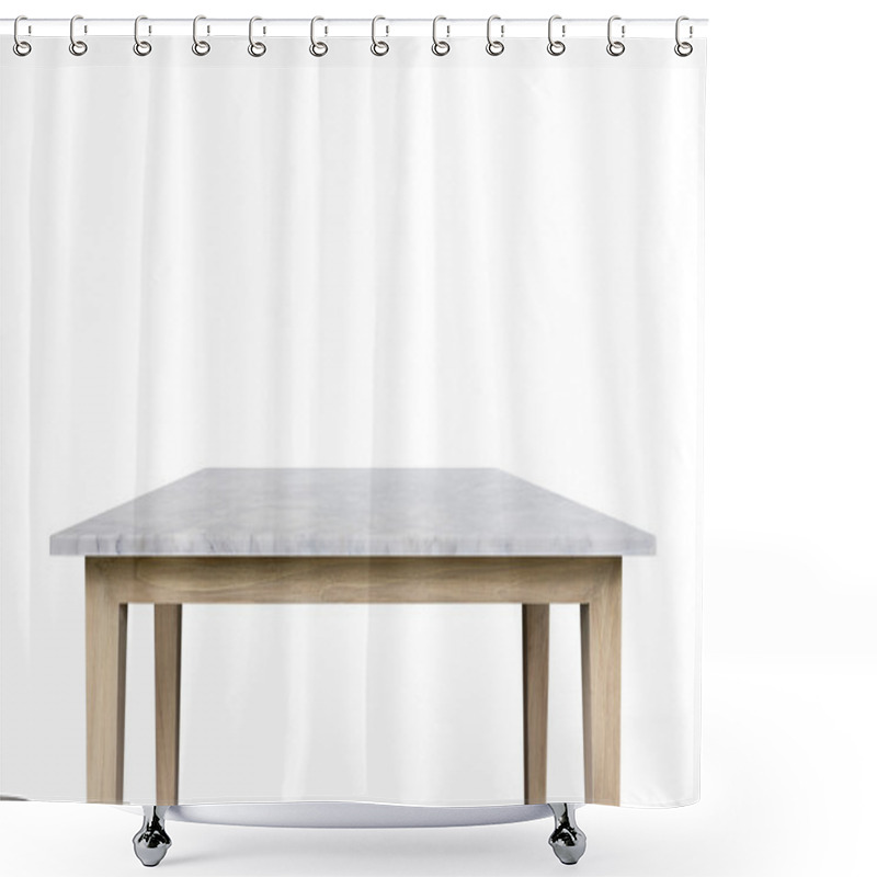 Personality  Empty Top Of White Mable Stone Table Isolated On White Backgroun Shower Curtains