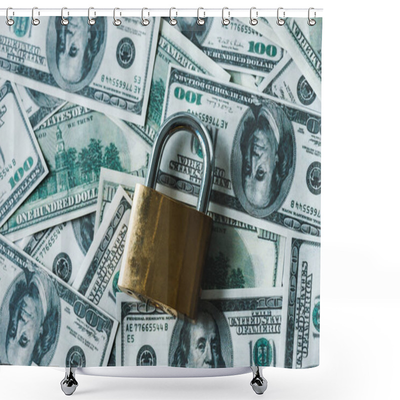 Personality  Top View Of Metallic Padlock On Dollar Banknotes  Shower Curtains