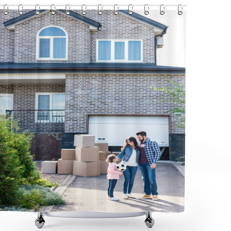 Personality  Family In Front Of New House Shower Curtains