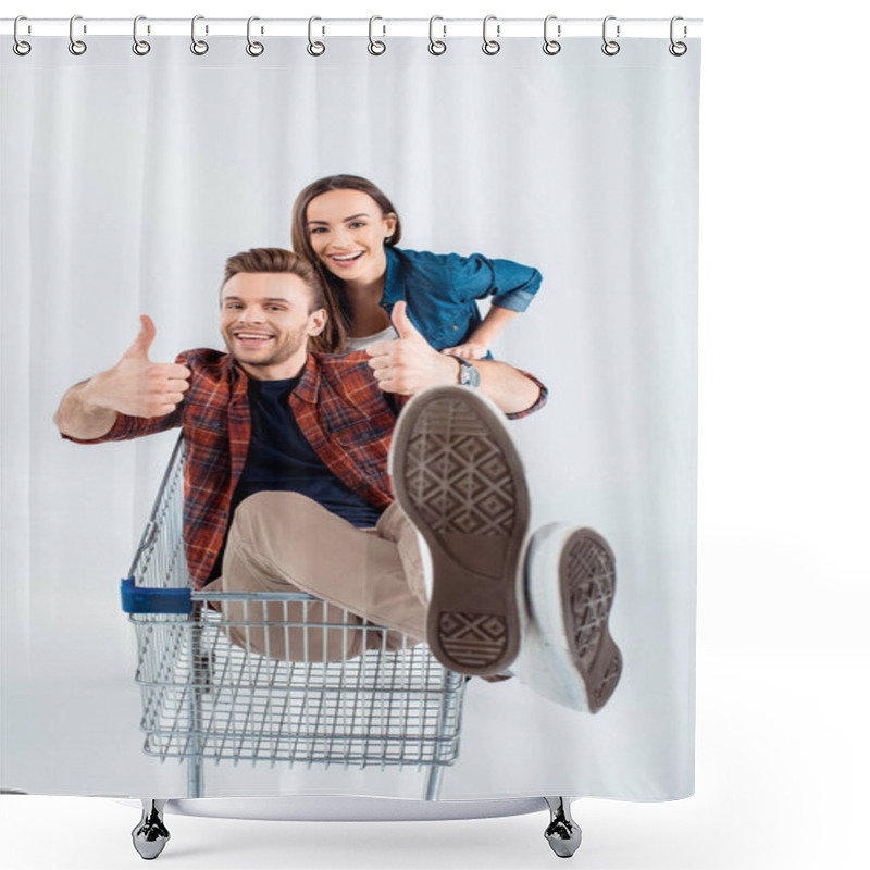 Personality  Couple With Shopping Cart Shower Curtains