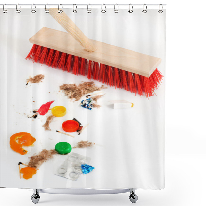 Personality  Cleaning The Modern Red Mop Mixed Trash Shower Curtains