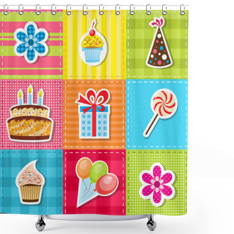 Personality  Patchwork With Birthday Party Elements Shower Curtains