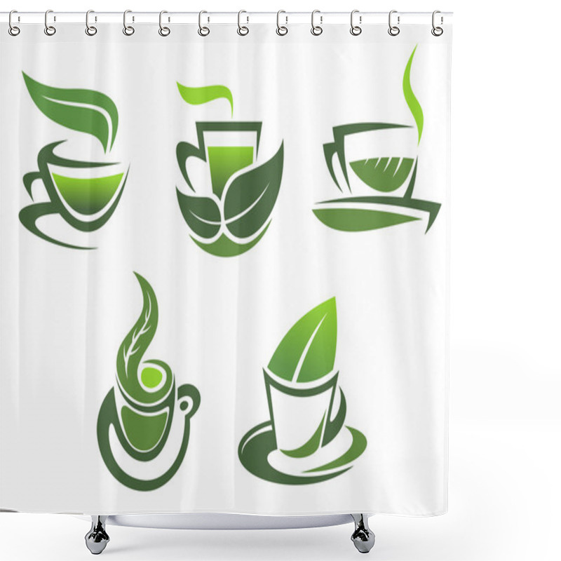 Personality  Green Tea Symbols And Emblems Shower Curtains