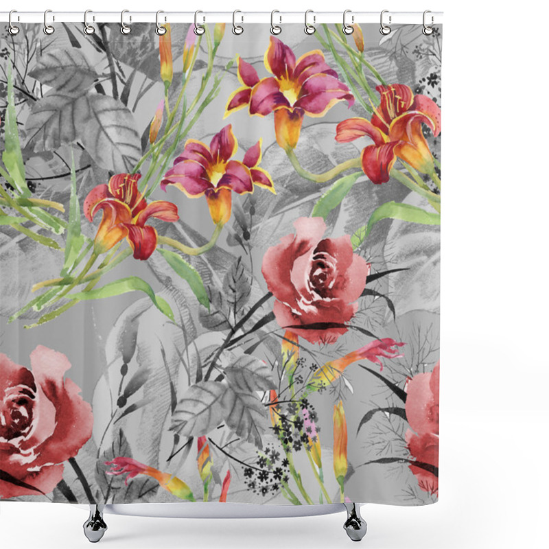 Personality  Garden Blooming Roses And Lily Flowers Shower Curtains